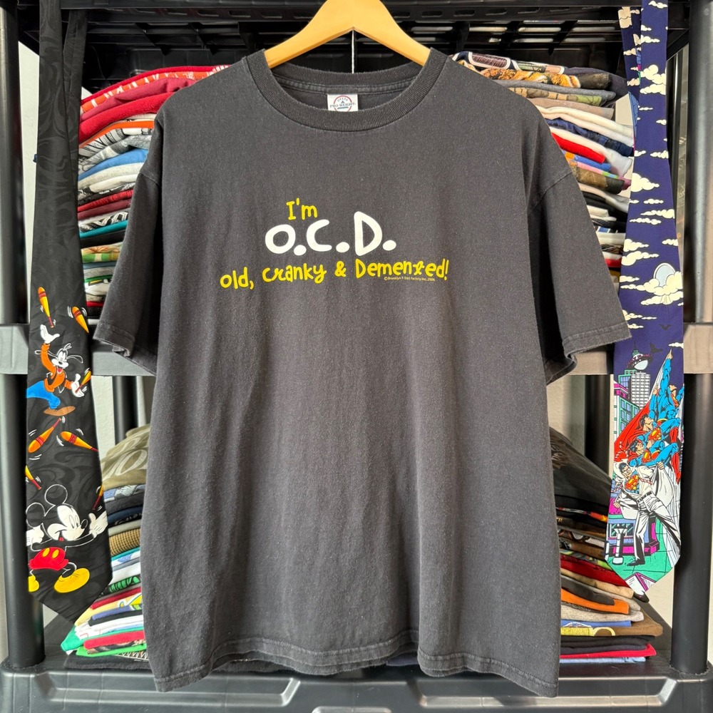 2000s Black I'm O.C.D. Old Cranky Demented Graphic T-Shirt Large